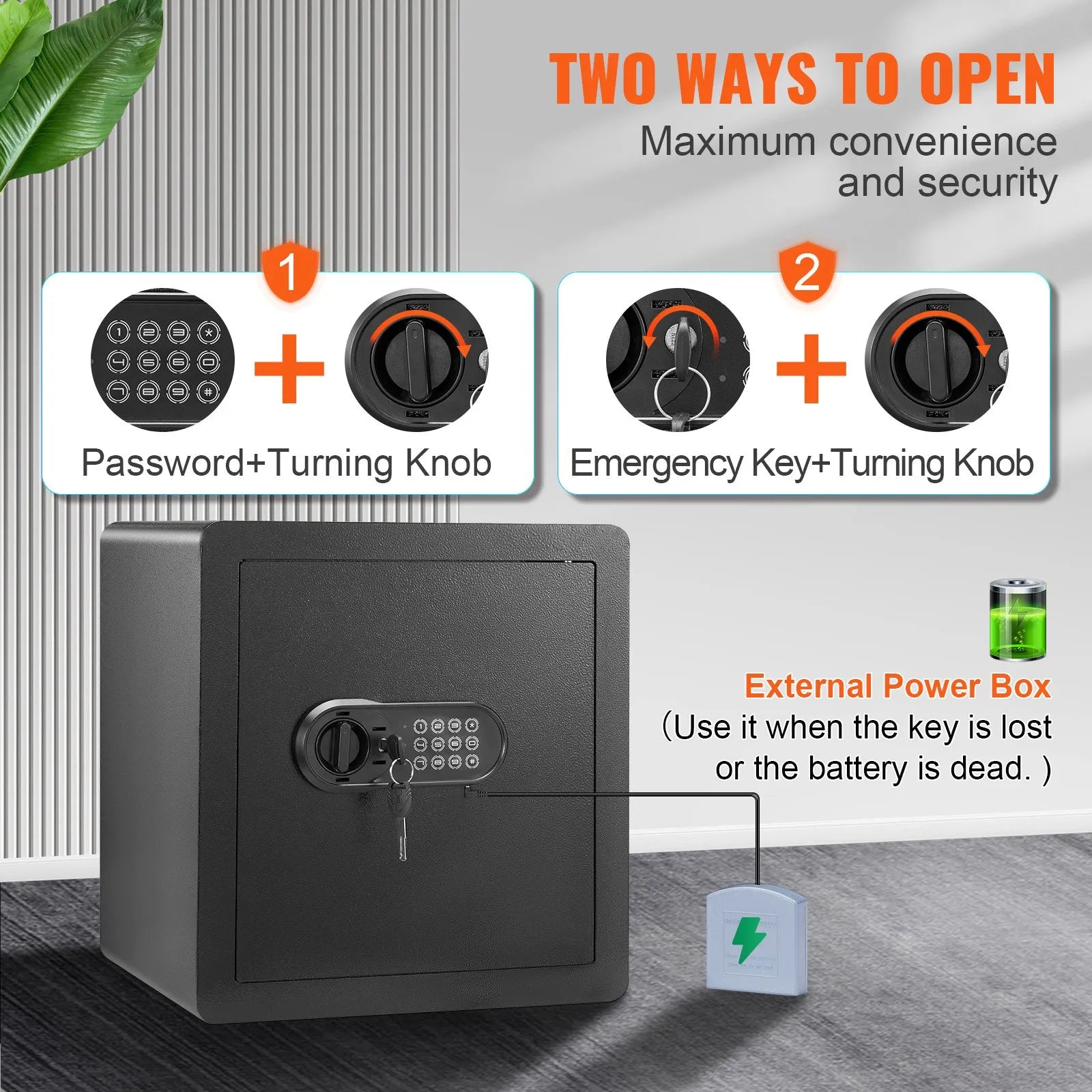 VEVOR Safe, 1.8 Cubic Feet Home Safe, Steel Security Safe with Digital Keypad and 2 Keys, Cabinet Safe with Fire-proof Bag, Protect Cash, Gold, Jewelry, Documents for Home, Hotel, 15.8x13x16.9 inches
