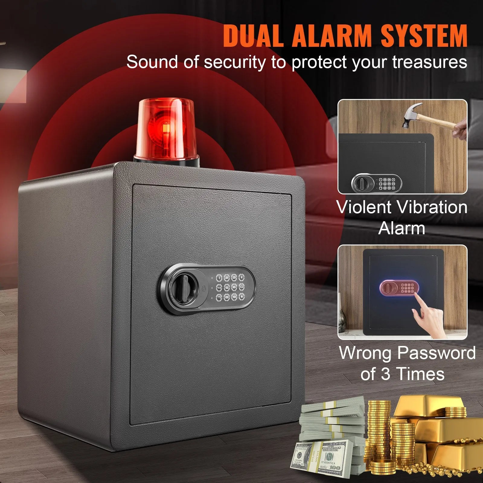 VEVOR Safe, 1.8 Cubic Feet Home Safe, Steel Security Safe with Digital Keypad and 2 Keys, Cabinet Safe with Fire-proof Bag, Protect Cash, Gold, Jewelry, Documents for Home, Hotel, 15.8x13x16.9 inches