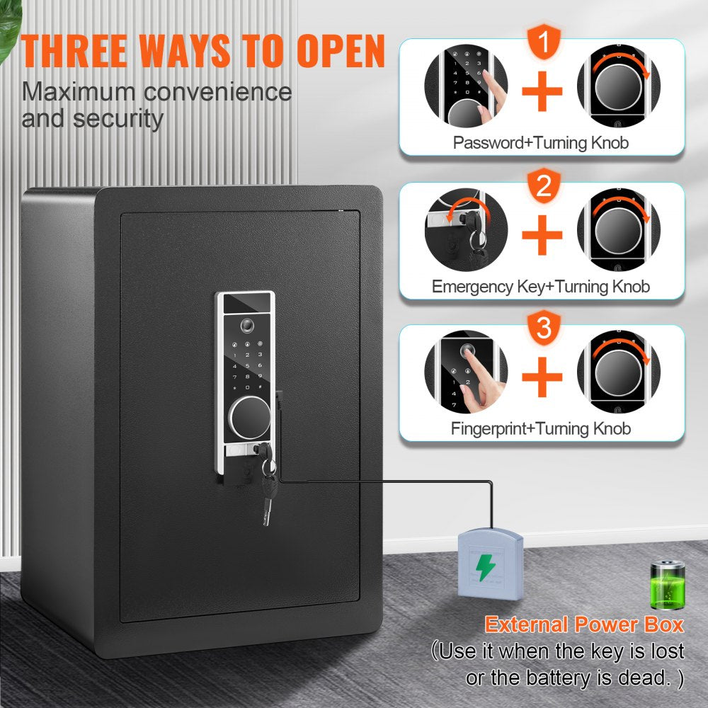 VEVOR Safe, 2.2 Cubic Feet Home Safe, Steel Security Safe with Fingerprint, Digital Keypad and 2 Keys, Cabinet Safe with Large Fire-proof Bag, Protect Cash, Gold, Jewelry, Documents, 15.8x13x23.6 inch