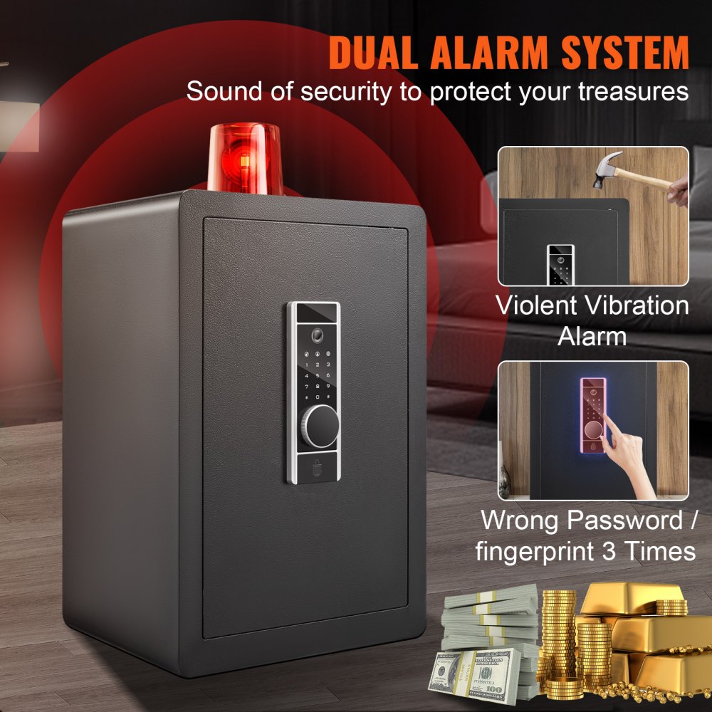 VEVOR Safe, 2.2 Cubic Feet Home Safe, Steel Security Safe with Fingerprint, Digital Keypad and 2 Keys, Cabinet Safe with Large Fire-proof Bag, Protect Cash, Gold, Jewelry, Documents, 15.8x13x23.6 inch