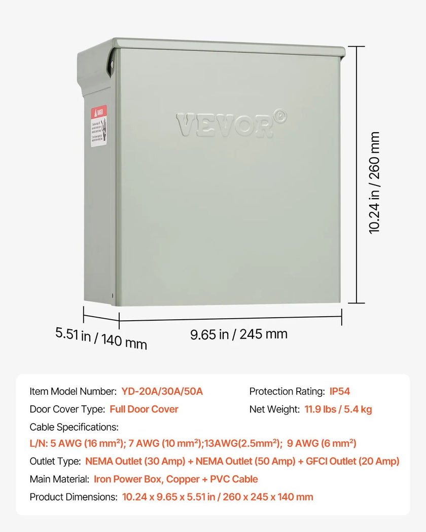 VEVOR Temporary Power Outlet Panel RV Electrical Panel 20 30 50 Amp Outlet Box