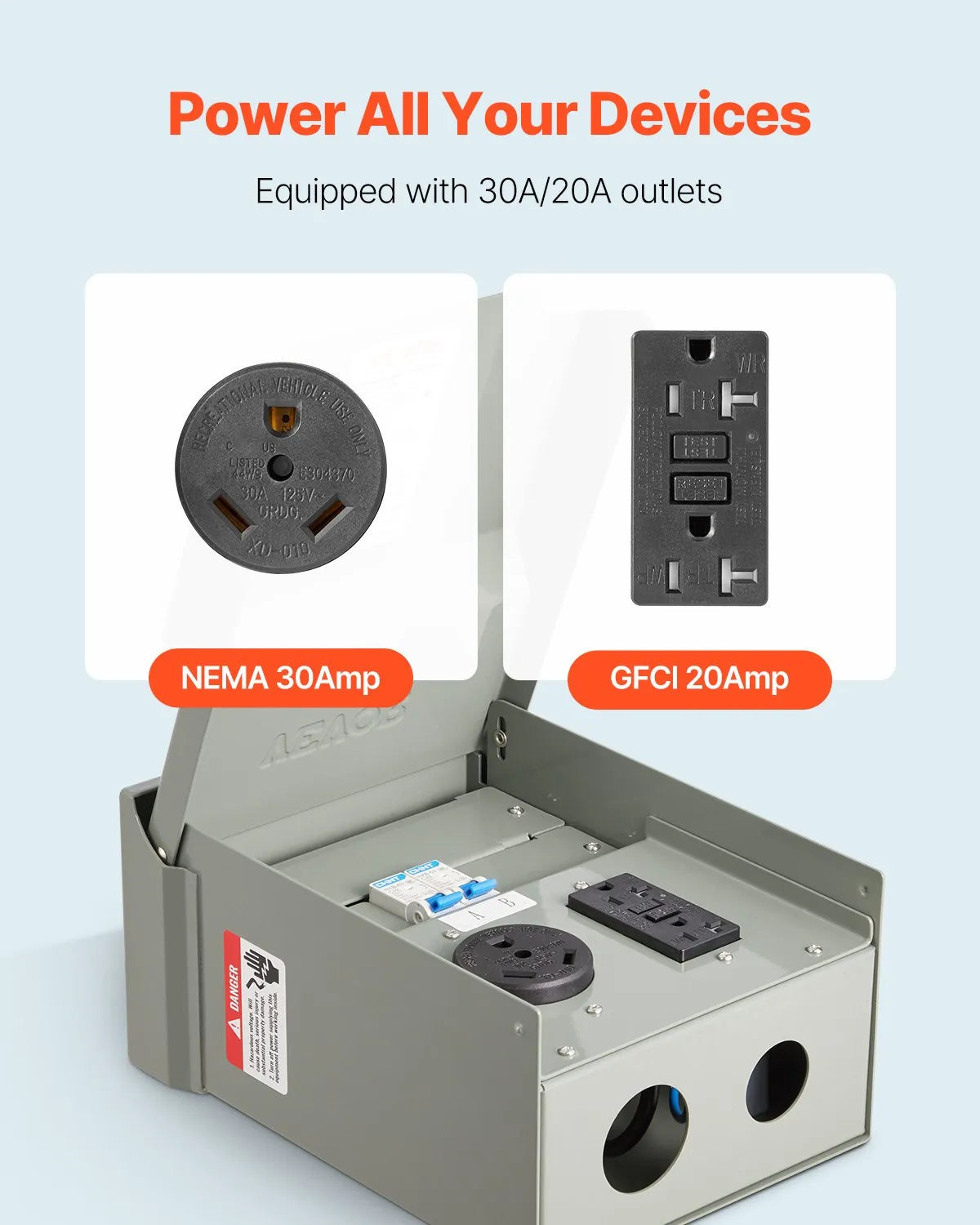 VEVOR Temporary Power Outlet Panel RV Electrical Panel 20 30 Amp RV Outlet Box