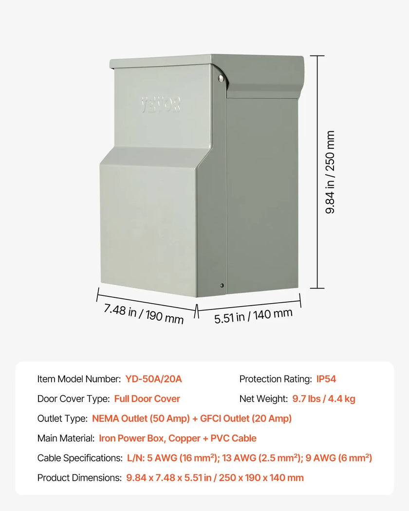 VEVOR Temporary Power Outlet Panel RV Electrical Panel 20 50 Amp RV Outlet Box