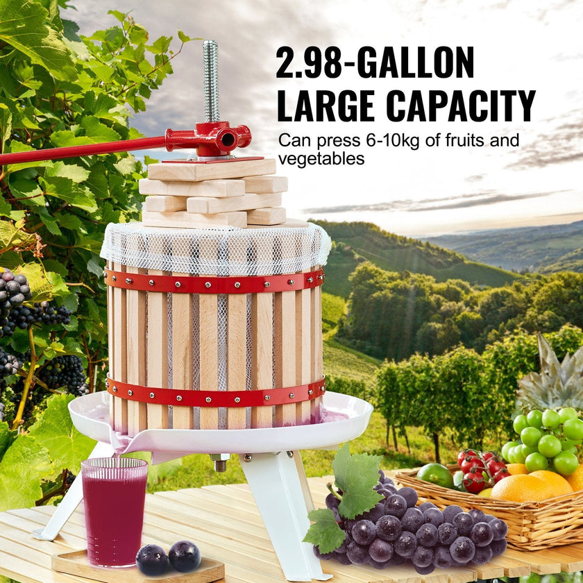 VEVOR Fruit Wine Press, 2.98 Gal/11.3L, Solid Wood Basket with 6 Blocks, Manual Juice Maker, Cider Apple Grape Tincture Vegetables Honey Olive Oil Making Press with Pole Handle Bar for Kitchen, Home