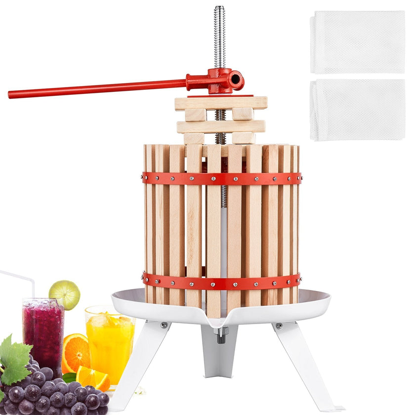 VEVOR Fruit Wine Press, 2.98 Gal/11.3L, Solid Wood Basket with 6 Blocks, Manual Juice Maker, Cider Apple Grape Tincture Vegetables Honey Olive Oil Making Press with Pole Handle Bar for Kitchen, Home