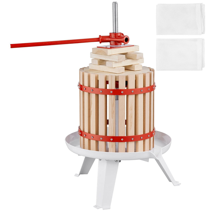 VEVOR Fruit Wine Press, 1.6 Gal/6.4L, Solid Wood Basket with 6 Blocks, Manual Juice Maker, Cider Apple Grape Tincture Vegetables Honey Olive Oil Making Press with Pole Handle Bar for Kitchen and Home