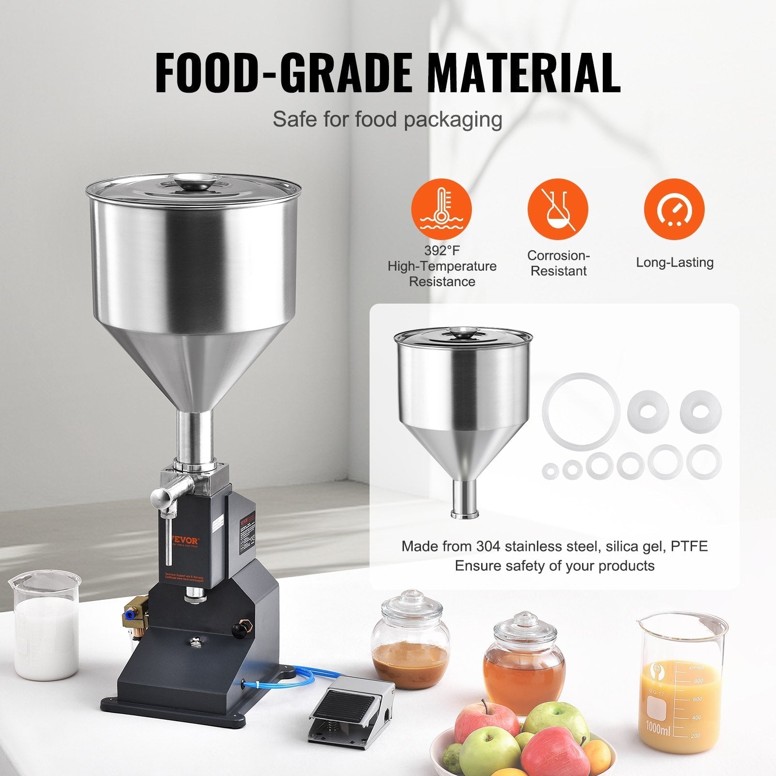 VEVOR Pneumatic Paste Liquid Filling Machine, 5-50ml Bottle Filler, Bottle Filling Machine, Stainless Steel Liquid Filler with Pedal for Milk Water Juice Essential Oil Shampoo Cosmetic Honey Lotion