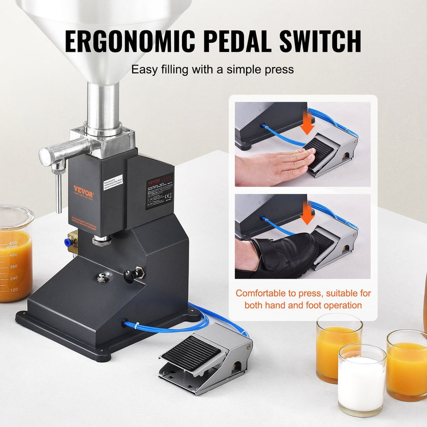 VEVOR Pneumatic Paste Liquid Filling Machine, 5-50ml Bottle Filler, Bottle Filling Machine, Stainless Steel Liquid Filler with Pedal for Milk Water Juice Essential Oil Shampoo Cosmetic Honey Lotion
