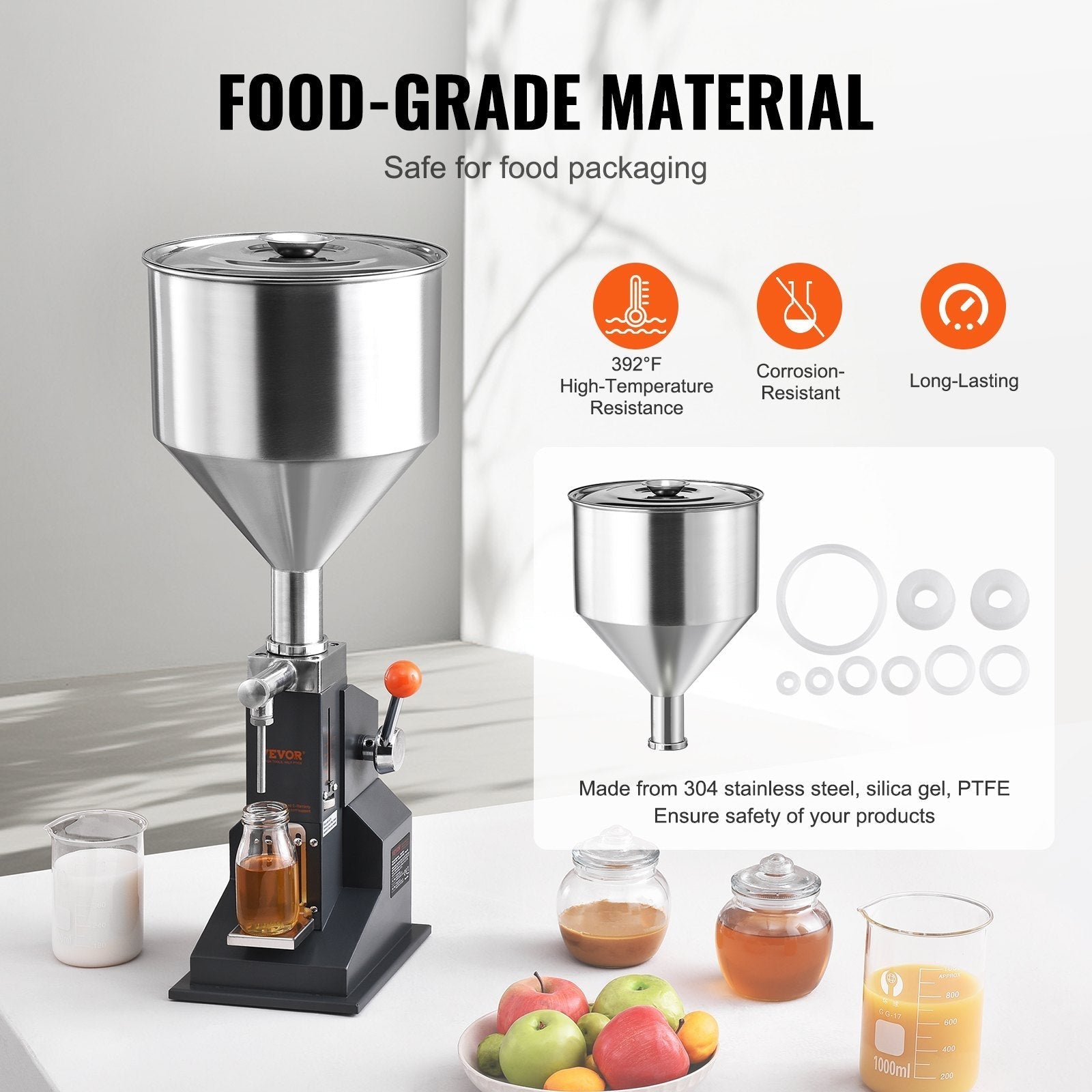 VEVOR Manual Paste Liquid Filling Machine, 5-50ml Bottle Filler, Adjustable Bottle Filling Machine, Stainless Steel Liquid Filler with Hopper for Milk Water Juice Essential Oil Shampoo Cosmetic Honey
