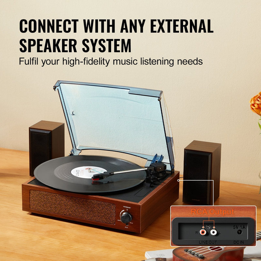 VEVOR Bluetooth Vinyl Record Player 3-Speed Belt Driven Turntable 10W Speakers
