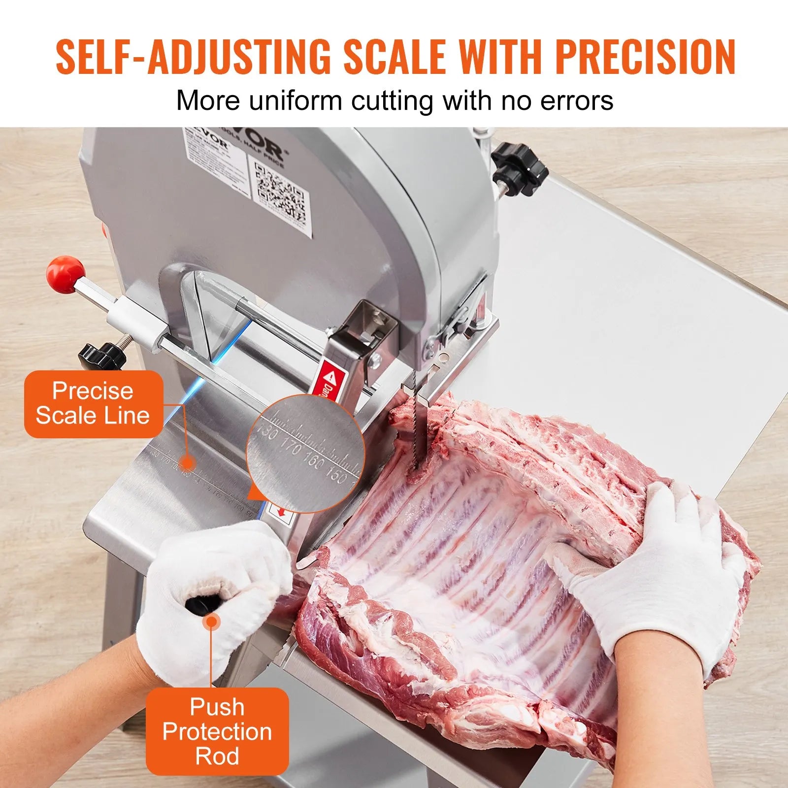 VEVOR Commercial Electric Meat Bandsaw, 1500W Stainless Steel Vertical Bone Sawing Machine, Workbeach 19.3