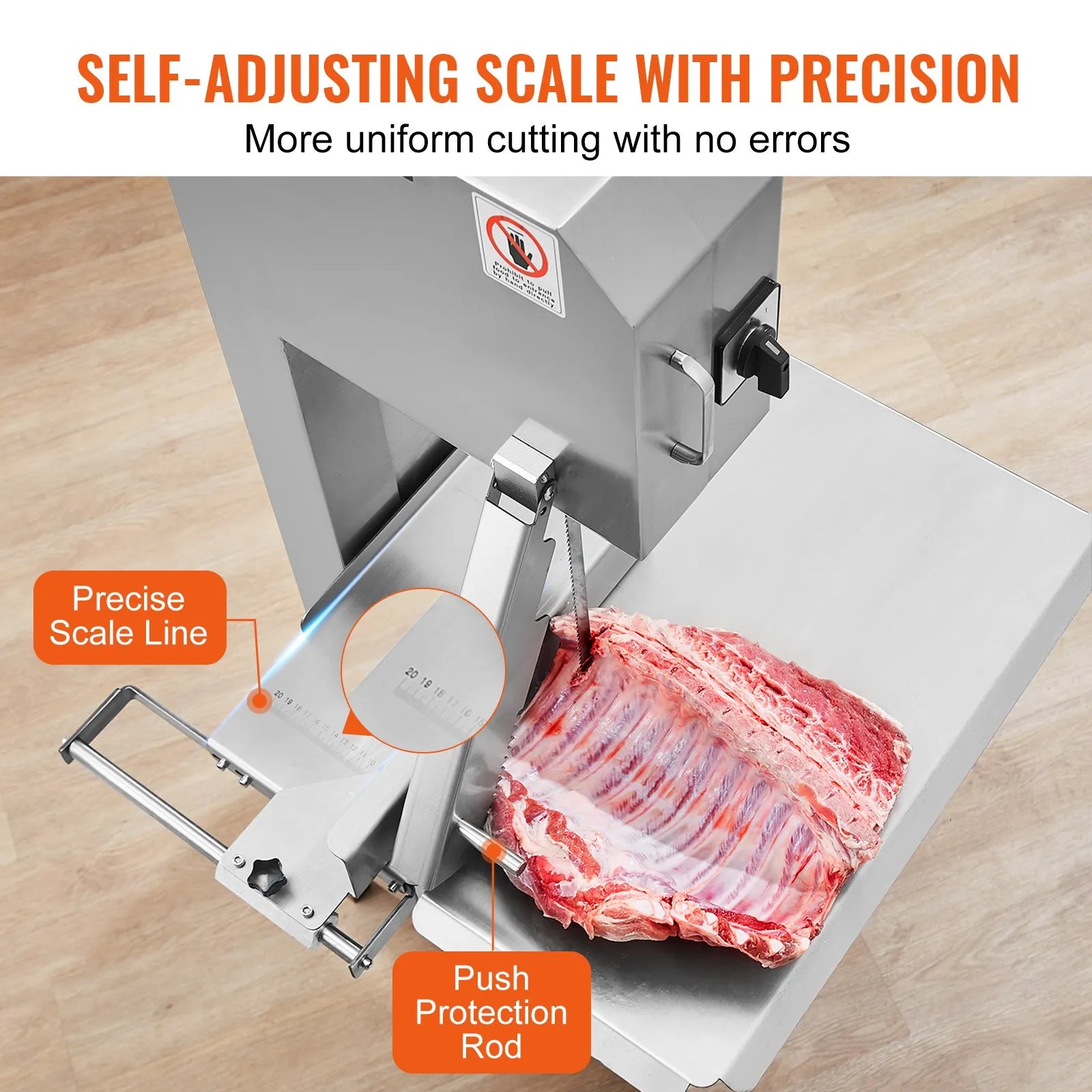 VEVOR Commercial Electric Meat Bandsaw, 2200W Stainless Steel Vertical Bone Sawing Machine, Workbeach 24.4