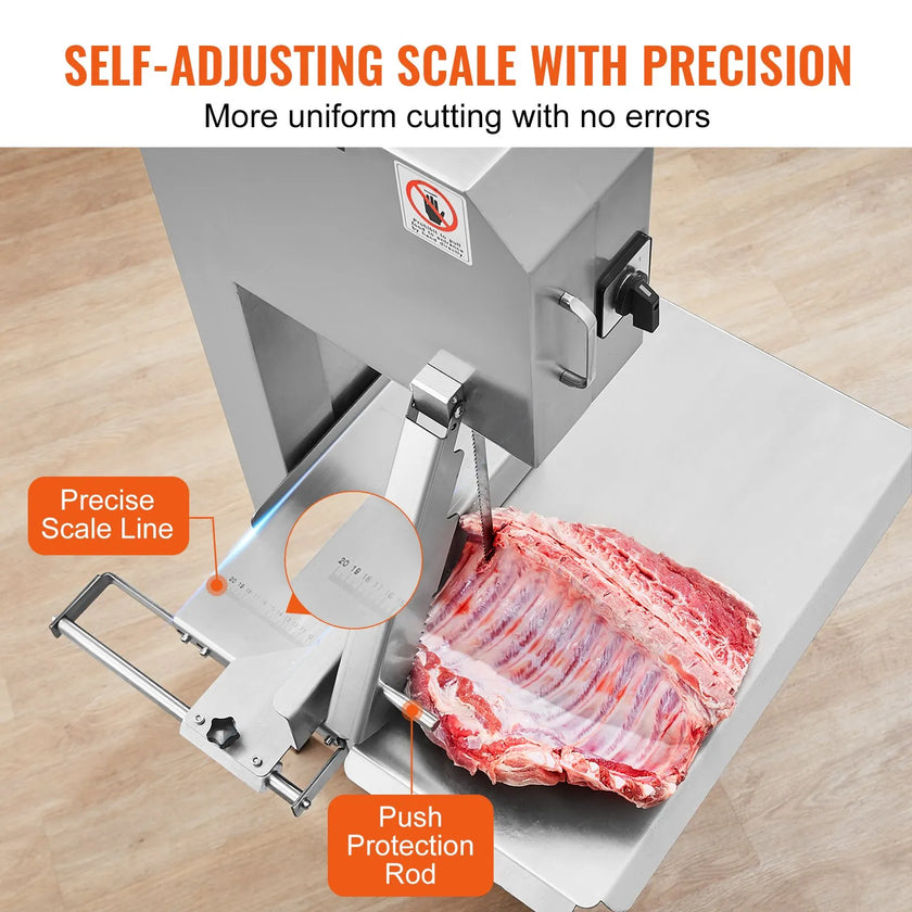 VEVOR Commercial Electric Meat Bandsaw, 2200W Stainless Steel Vertical Bone Sawing Machine, Workbeach 24.4
