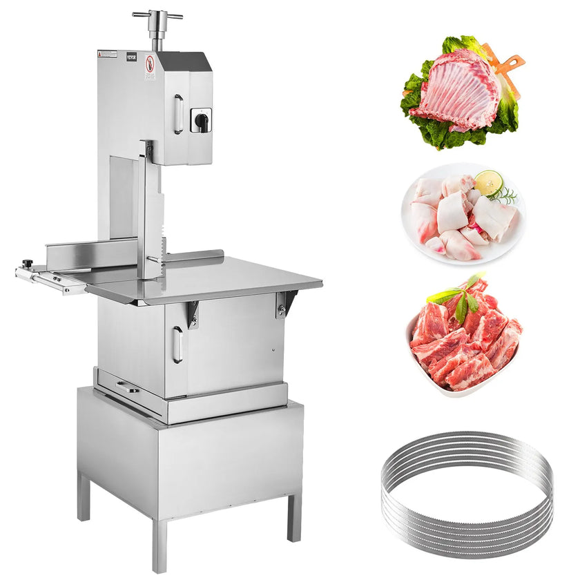 VEVOR Commercial Electric Meat Bandsaw, 2200W Stainless Steel Vertical Bone Sawing Machine, Workbeach 24.4