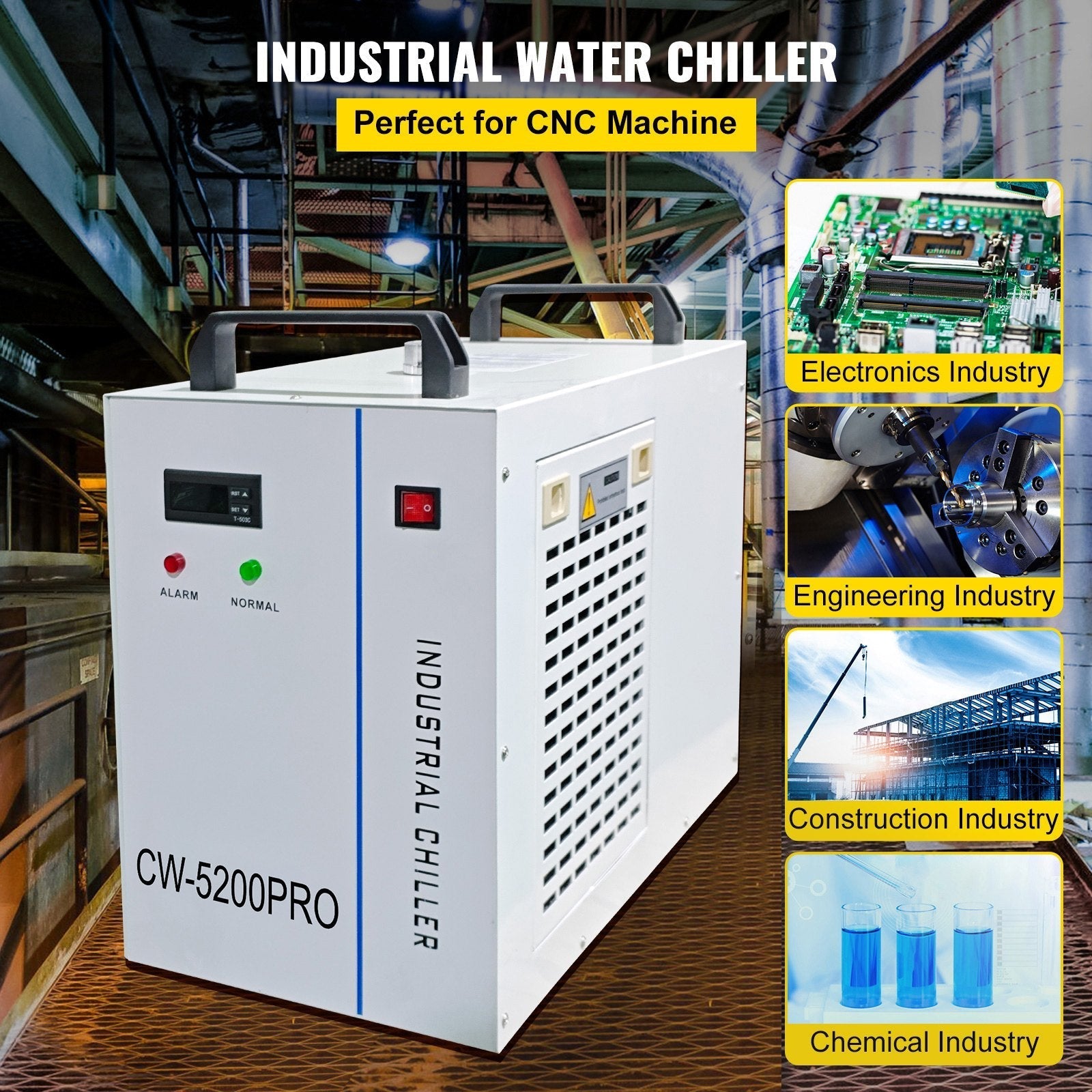 VEVOR Industrial Chiller, CW5200 Industrial Water Chiller, 1400W Cooling Capacity, 6L Capacity Cooling Water, Precise Thermostat Recirculating Chiller for 130/150W Engraving Machine Cooling Machine