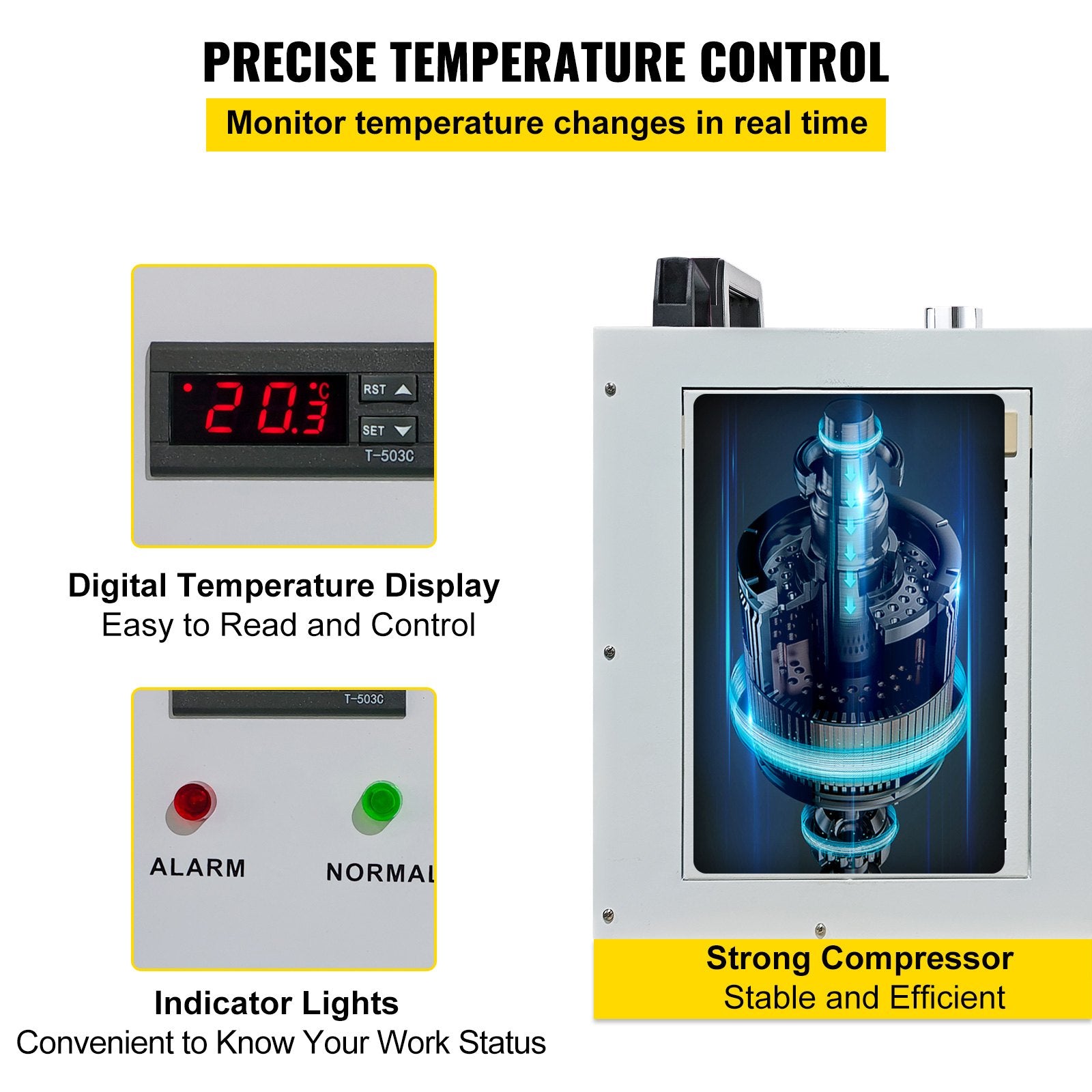 VEVOR Industrial Chiller, CW5200 Industrial Water Chiller, 1400W Cooling Capacity, 6L Capacity Cooling Water, Precise Thermostat Recirculating Chiller for 130/150W Engraving Machine Cooling Machine