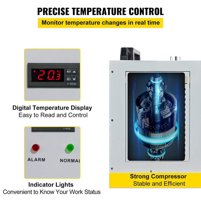 VEVOR Industrial Chiller, CW5200 Industrial Water Chiller, 1400W Cooling Capacity, 6L Capacity Cooling Water, Precise Thermostat Recirculating Chiller for 130/150W Engraving Machine Cooling Machine