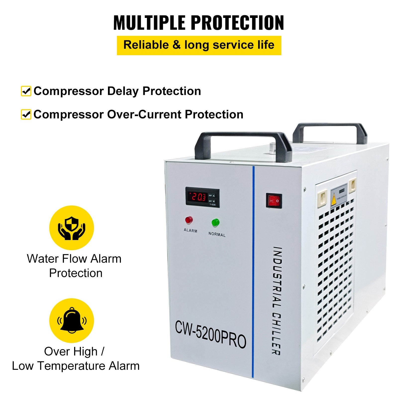 VEVOR Industrial Chiller, CW5200 Industrial Water Chiller, 1400W Cooling Capacity, 6L Capacity Cooling Water, Precise Thermostat Recirculating Chiller for 130/150W Engraving Machine Cooling Machine