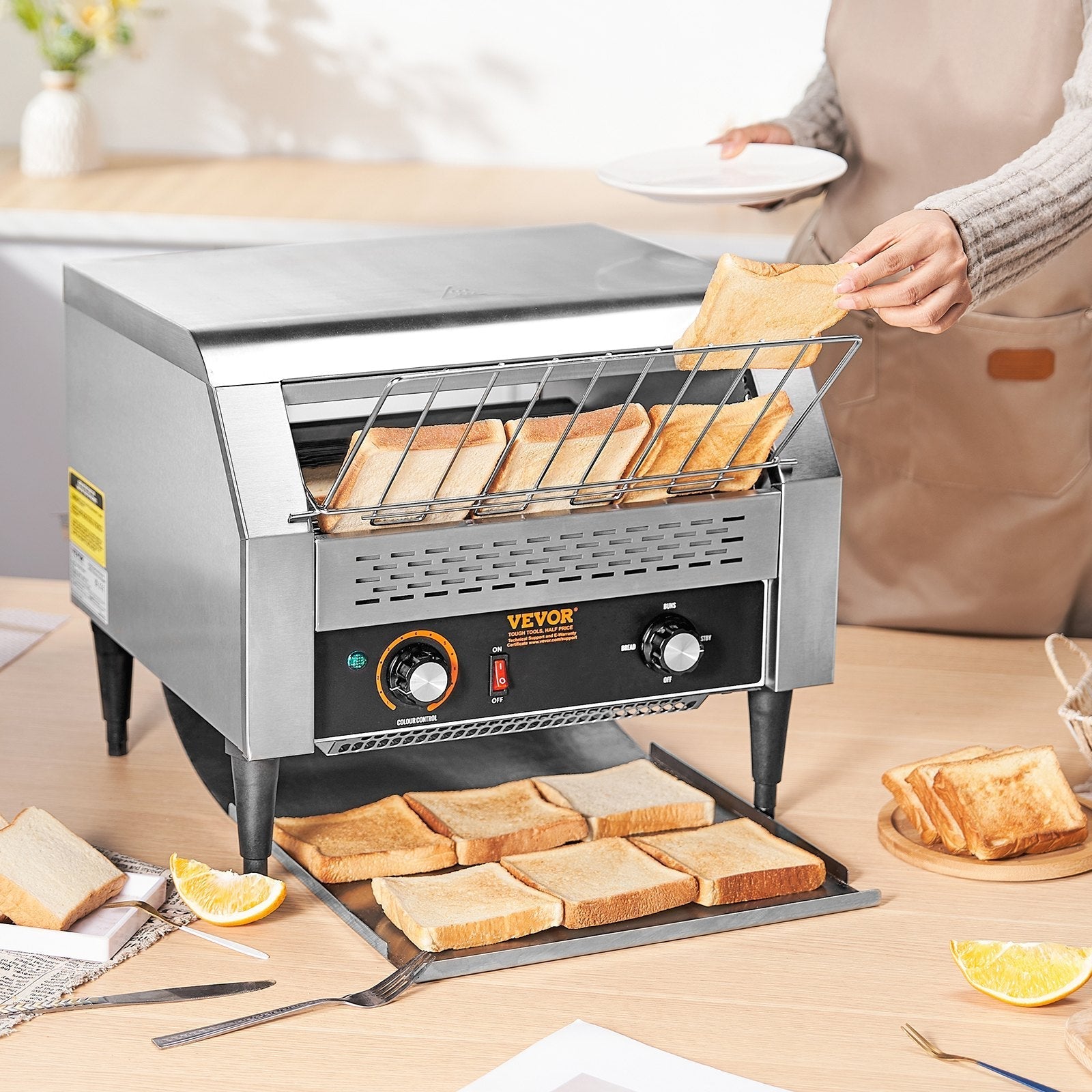 VEVOR Commercial Conveyor Toaster, 450 Slices/Hour Conveyor Belt Toaster, Heavy Duty Stainless Steel Commercial Toaster Oven, Electric  Restaurant Commercial Toaster for Toast Bun, Bagel, Bread