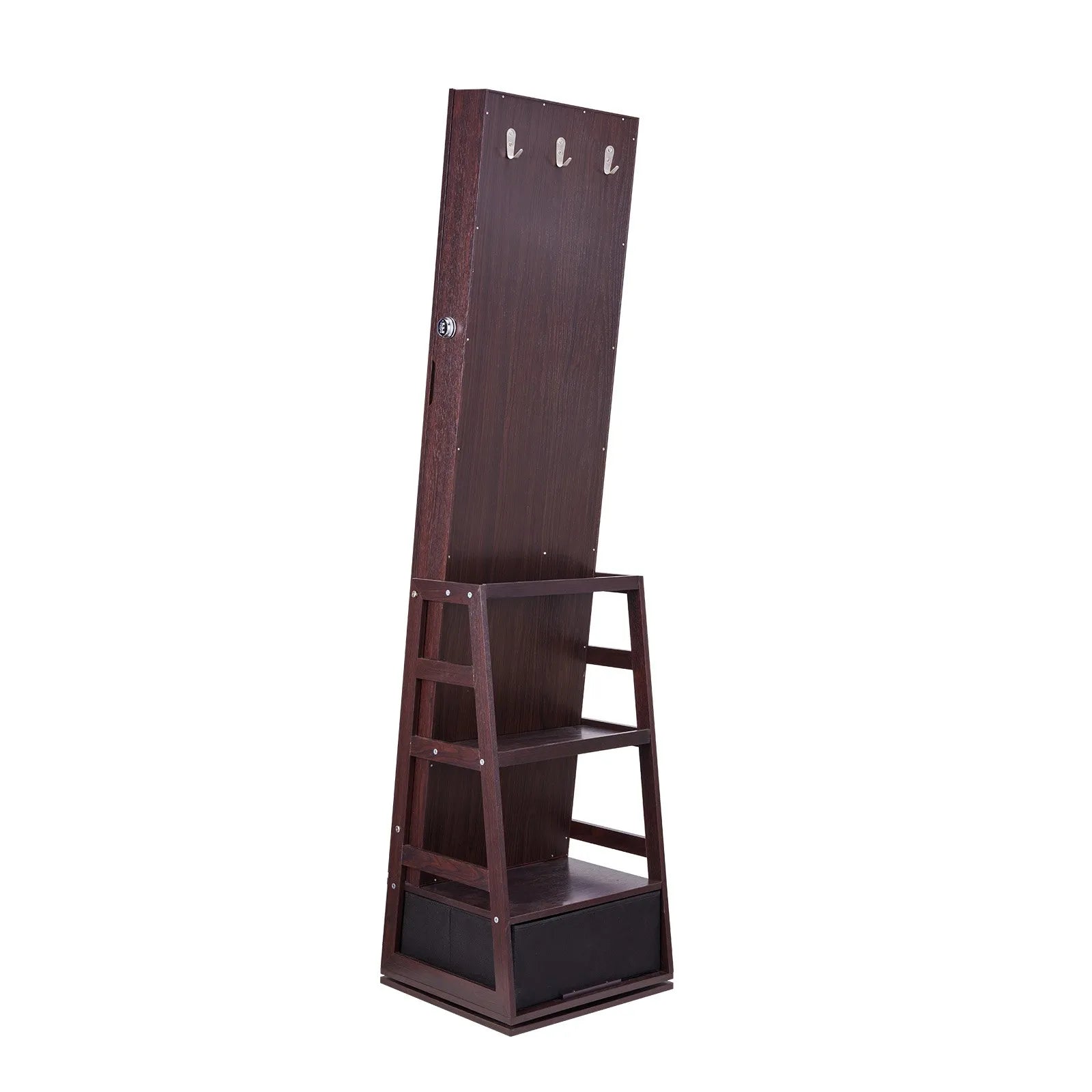VEVOR Mirror Jewelry Cabinet 360° Swivel Standing Mirror with Storage Brown