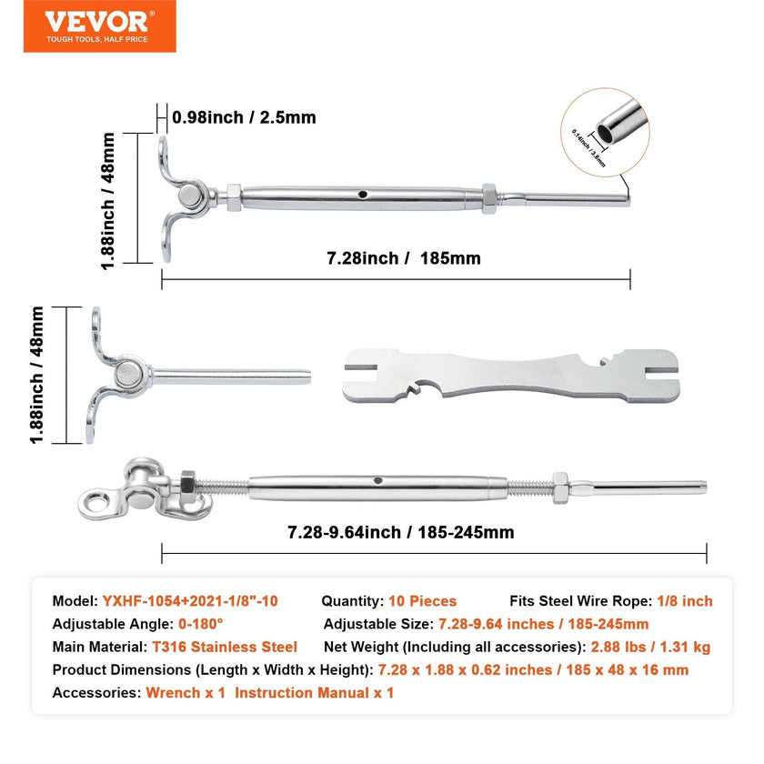 VEVOR T316 Stainless Steel Adjustable Angle 1/8