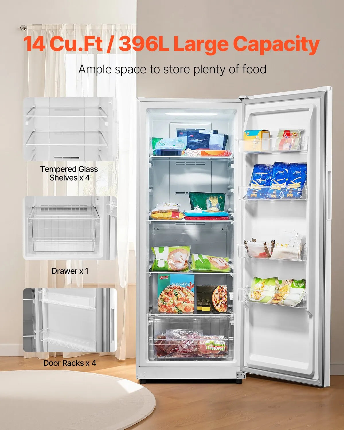 VEVOR Convertible Freezer/Refrigerator 14 Cu.Ft Frost Free Upright Freezer Home