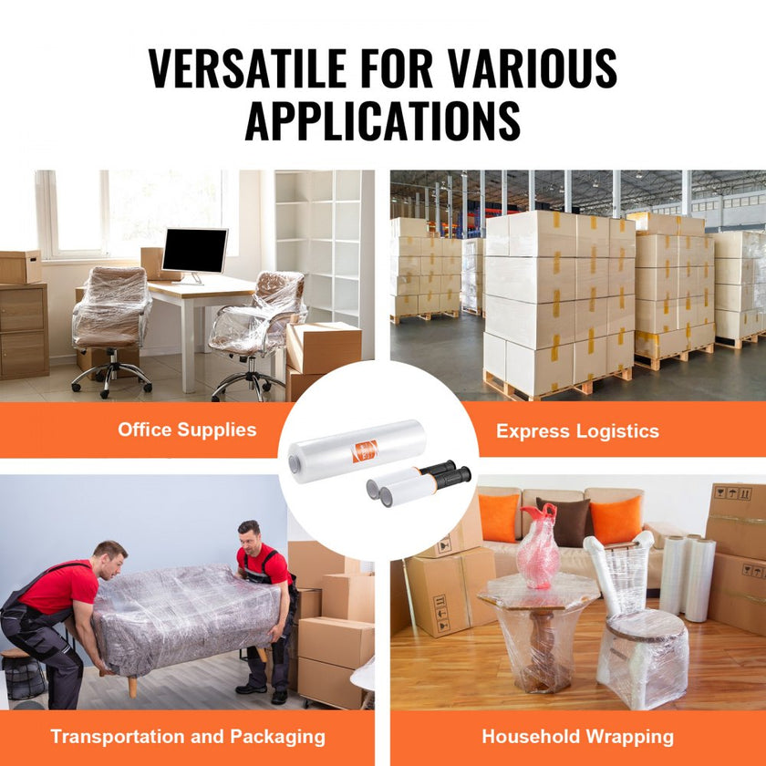 VEVOR Stretch Film, 15 inches x 1000 feet, 1 Pack, 60 Gauge Industrial Strength Clear Durable Stretch Wrap Roll, Heavy Duty Shrink Film Stretch Wrap with Handles for Pallet Wrapping Shipping Moving