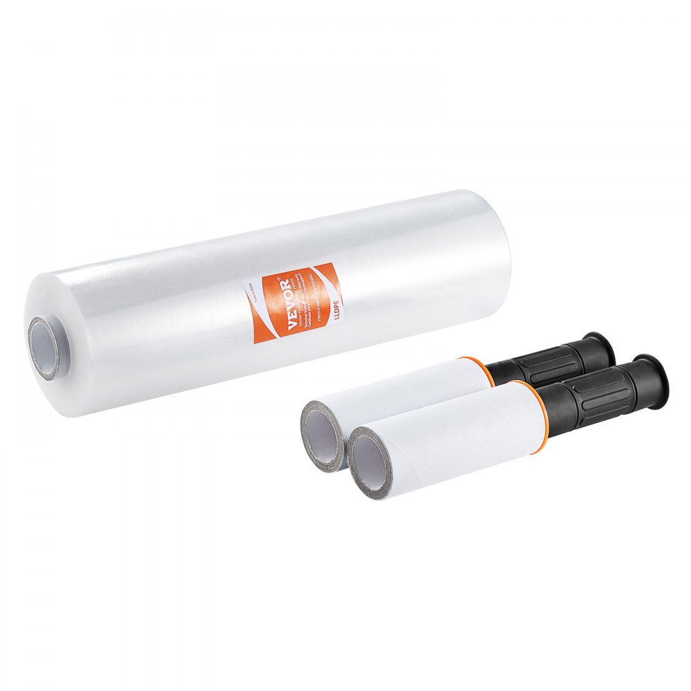 VEVOR Stretch Film, 15 inches x 1000 feet, 1 Pack, 60 Gauge Industrial Strength Clear Durable Stretch Wrap Roll, Heavy Duty Shrink Film Stretch Wrap with Handles for Pallet Wrapping Shipping Moving