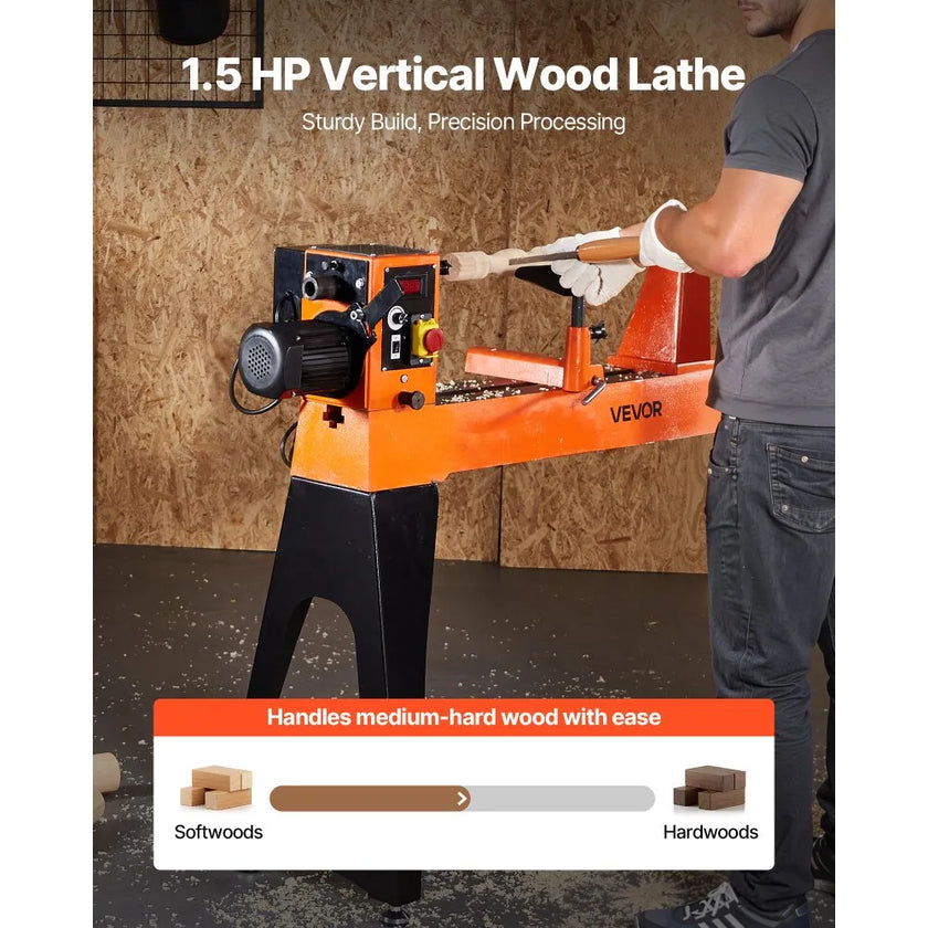 VEVOR Woodworking Lathe, 1.5 HP, Wood Lathe Machine with 0 to 3200 RPM Variable Speed, 16 x 40 in Workbench, Brushless DC Motor, Cast Iron Body, Tool Rest, for Medium to Large Projects Woodworking