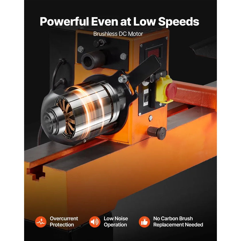 VEVOR Woodworking Lathe, 1.5 HP, Wood Lathe Machine with 0 to 3200 RPM Variable Speed, 16 x 40 in Workbench, Brushless DC Motor, Cast Iron Body, Tool Rest, for Medium to Large Projects Woodworking