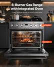 36-Inch Gas Range Oven with 6 Sealed Burners, 6.0 Cu. Ft. Convection Oven, Stainless Steel Freestanding Range