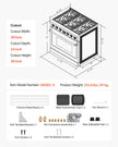 36-Inch Gas Range Oven with 6 Sealed Burners, 6.0 Cu. Ft. Convection Oven, Stainless Steel Freestanding Range