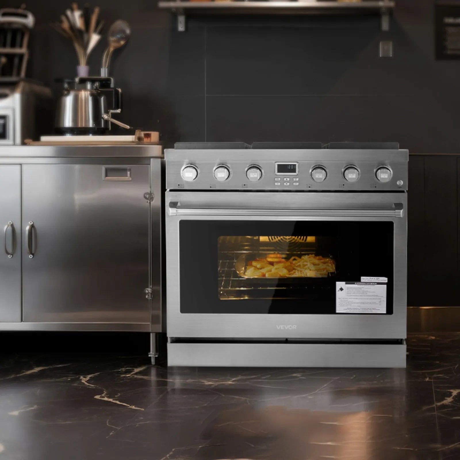 36-Inch Gas Range Oven with 6 Sealed Burners, 6.0 Cu. Ft. Convection Oven, Stainless Steel Freestanding Range