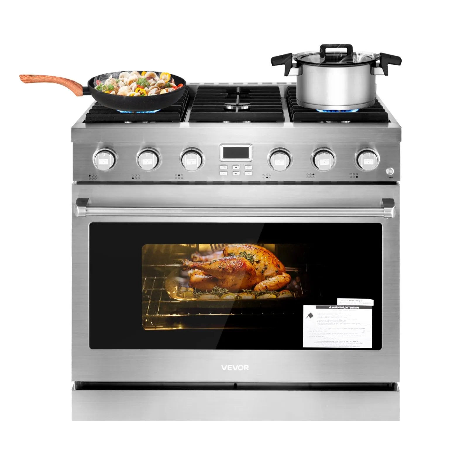 36-Inch Gas Range Oven with 6 Sealed Burners, 6.0 Cu. Ft. Convection Oven, Stainless Steel Freestanding Range