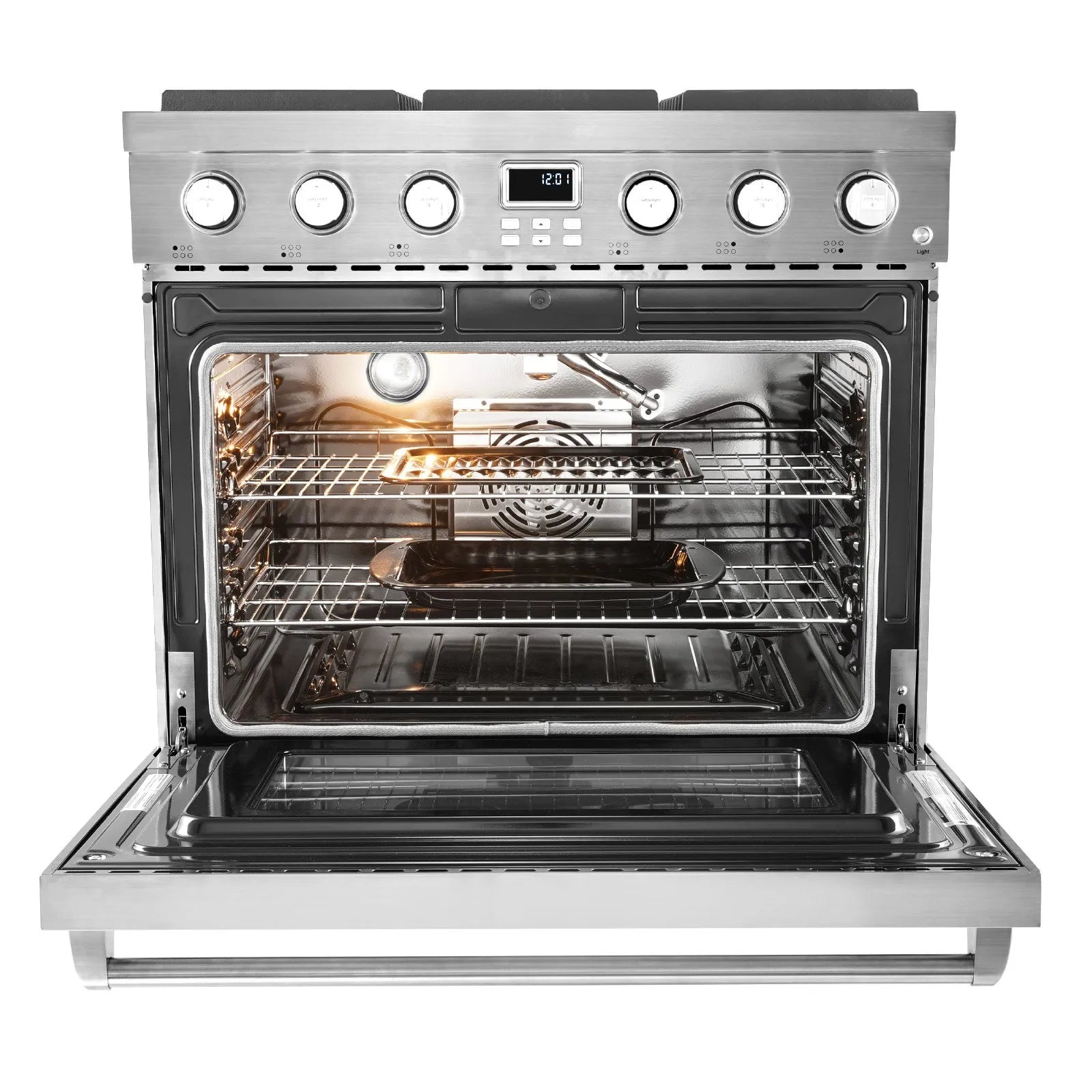 36-Inch Gas Range Oven with 6 Sealed Burners, 6.0 Cu. Ft. Convection Oven, Stainless Steel Freestanding Range