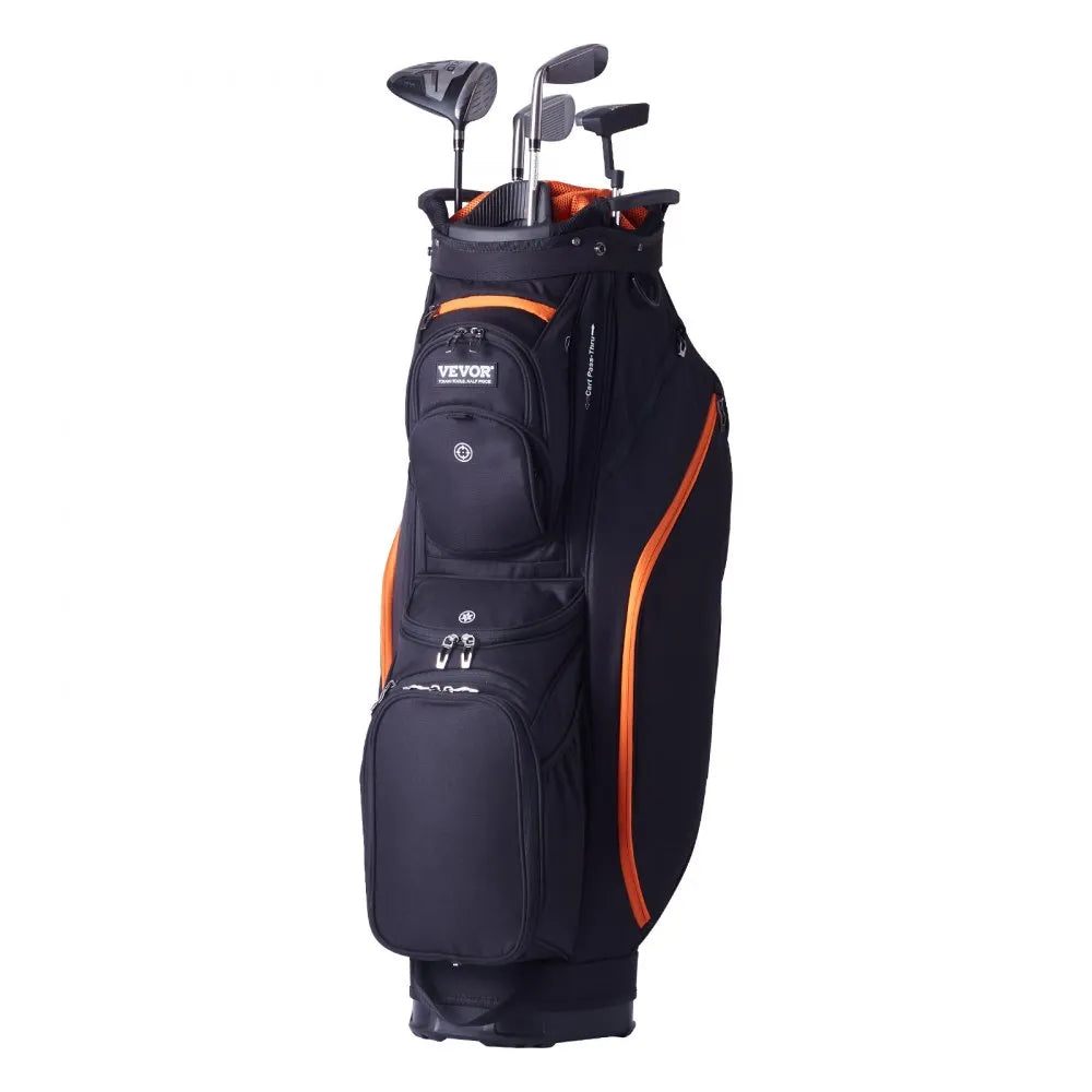 VEVOR Golf Cart Bag with 14 Way Organizer Divider Top, 36” 13 Pockets Premium Cart Bag, Durable Golf Bags with Handles & Dust Cover & Detachable Straps for Men & Women, Black & Orange