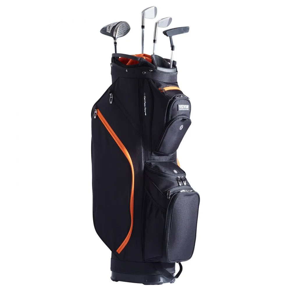 VEVOR Golf Cart Bag with 14 Way Organizer Divider Top, 36” 13 Pockets Premium Cart Bag, Durable Golf Bags with Handles & Dust Cover & Detachable Straps for Men & Women, Black & Orange