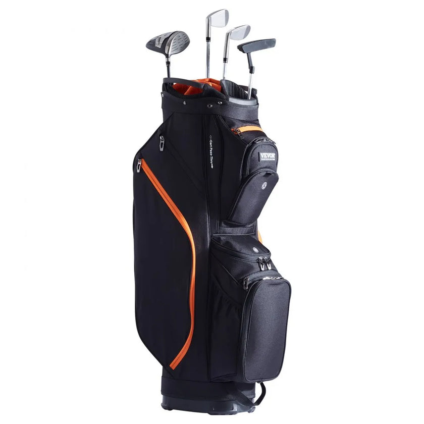 VEVOR Golf Cart Bag with 14 Way Organizer Divider Top, 36” 13 Pockets Premium Cart Bag, Durable Golf Bags with Handles & Dust Cover & Detachable Straps for Men & Women, Black & Orange