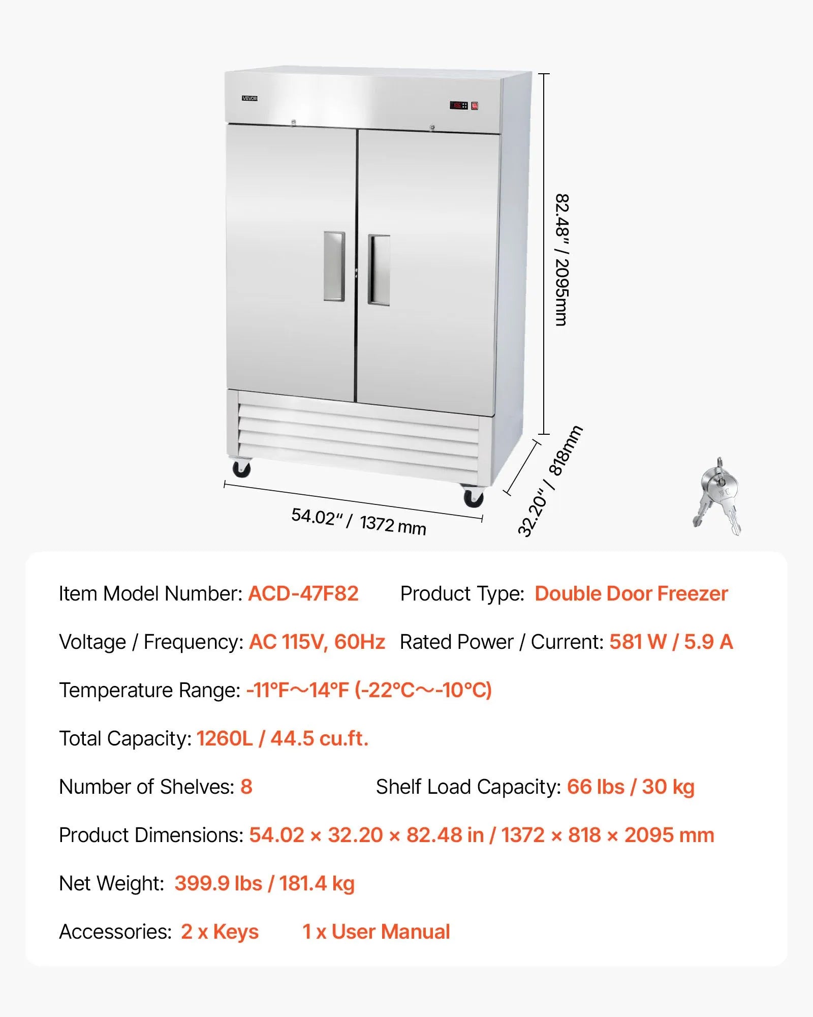 VEVOR Commercial Reach-In Freezer 54