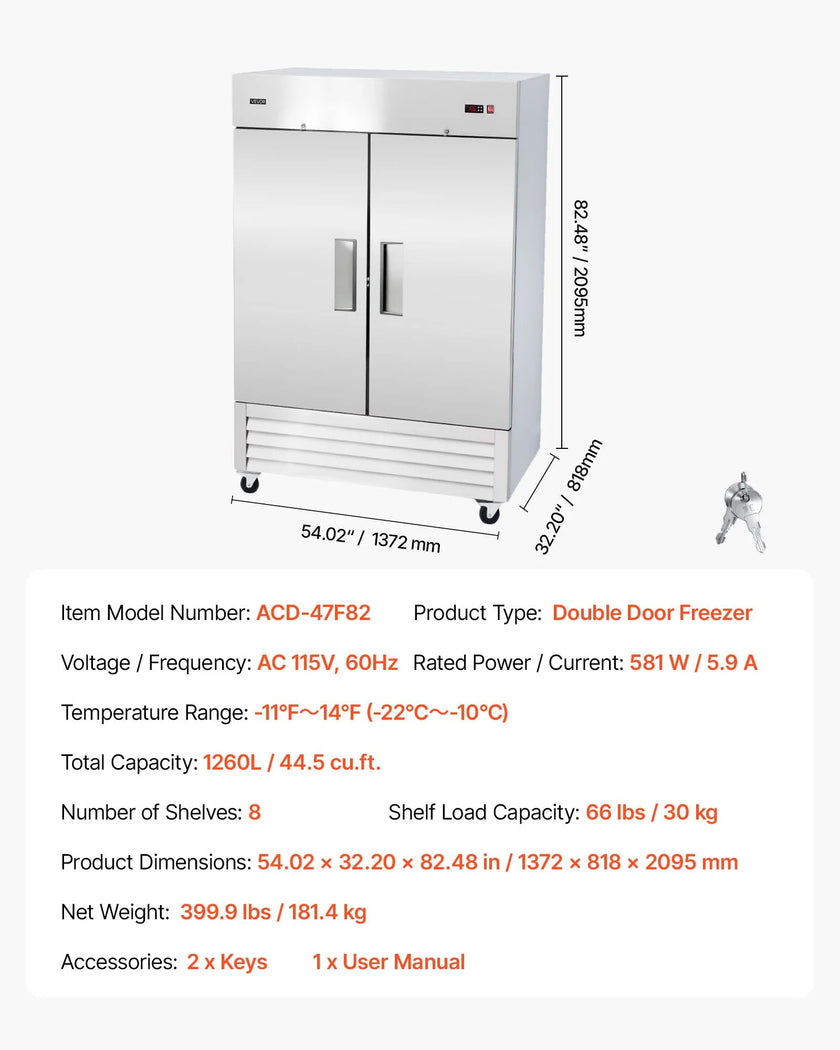 VEVOR Commercial Reach-In Freezer 54