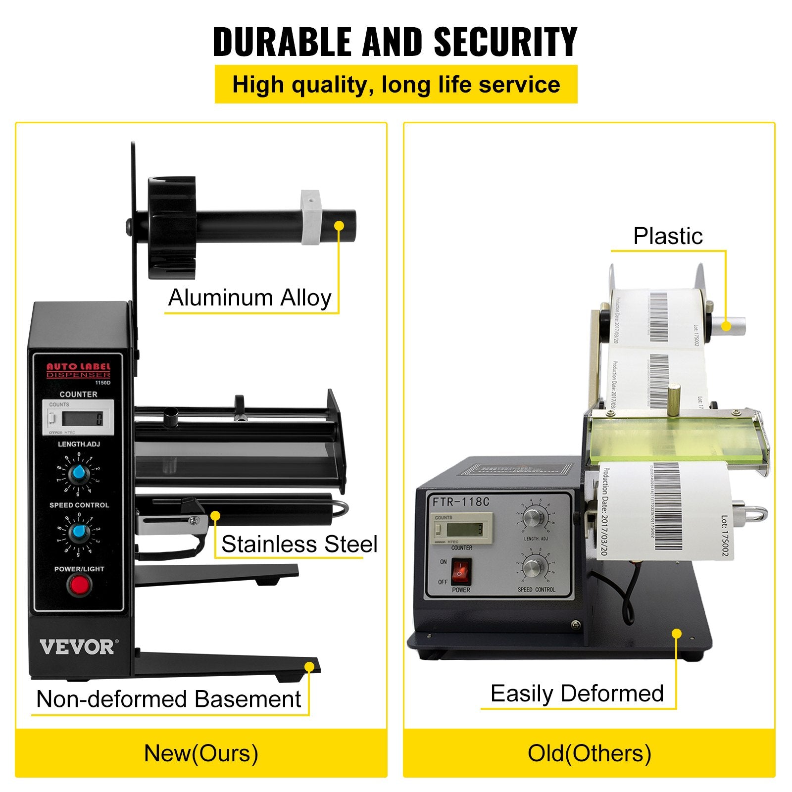 VEVOR Automatic Label Dispenser 110V, 12W AL-1150D Automatic Manual Label Stripper Label Machine 1-8 m/min, Portable Label Applicator for Various Bottles Label Sizes, Auto Counting 0-999999