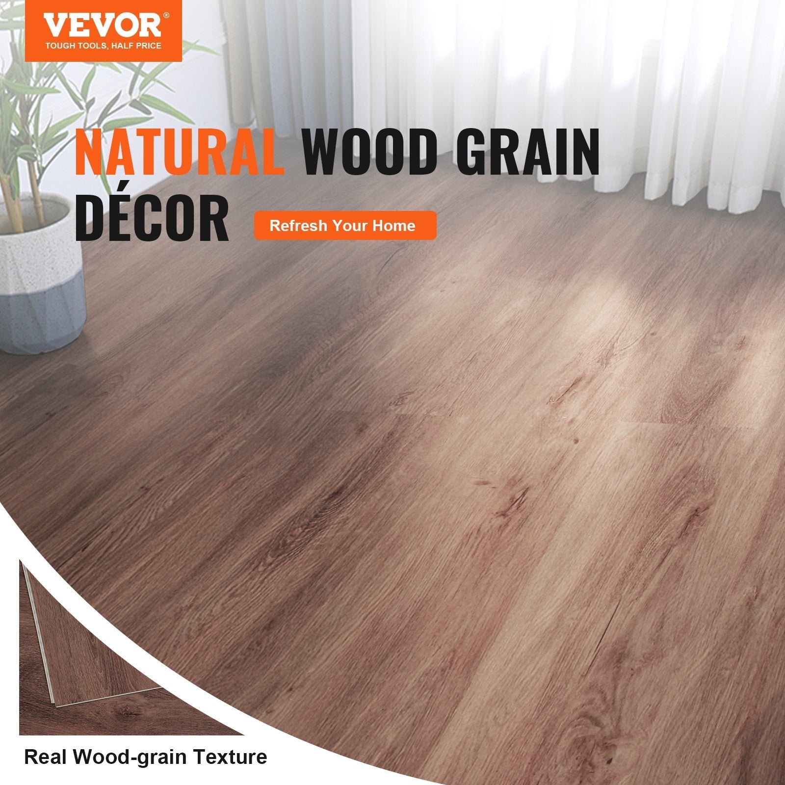 VEVOR Interlocking Vinyl Floor Tiles 10PCS 5.5mm Thick Deep Brown Wood Grain