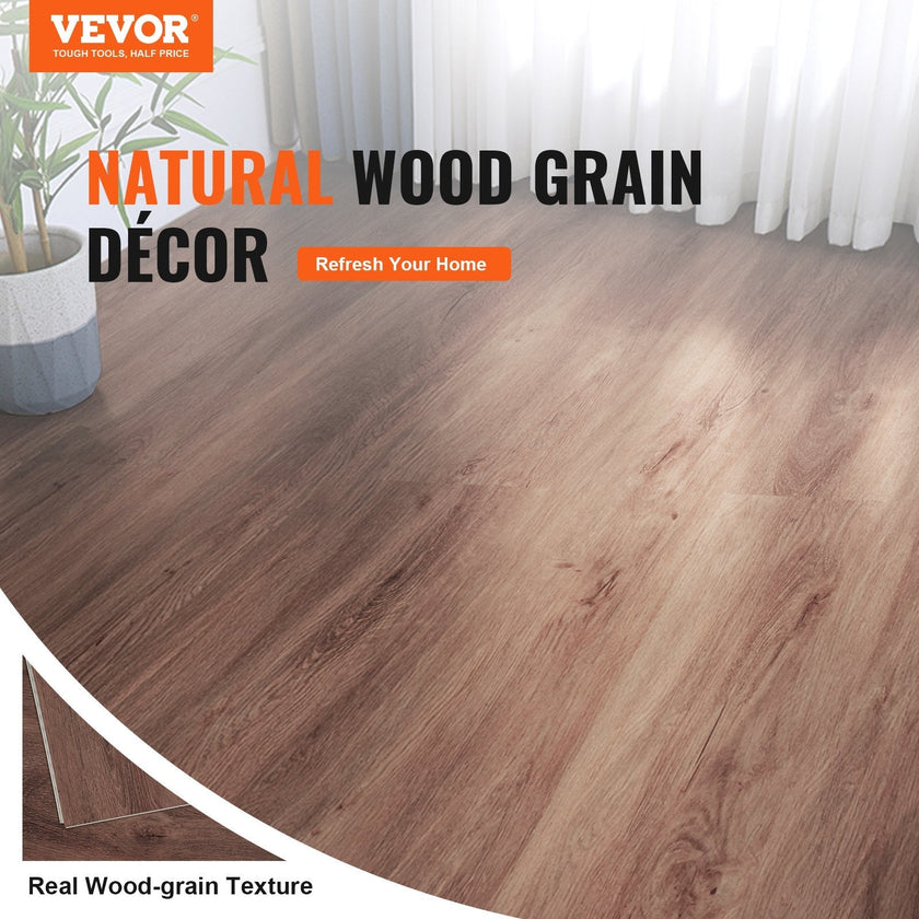 VEVOR Interlocking Vinyl Floor Tiles 10PCS 5.5mm Thick Deep Brown Wood Grain