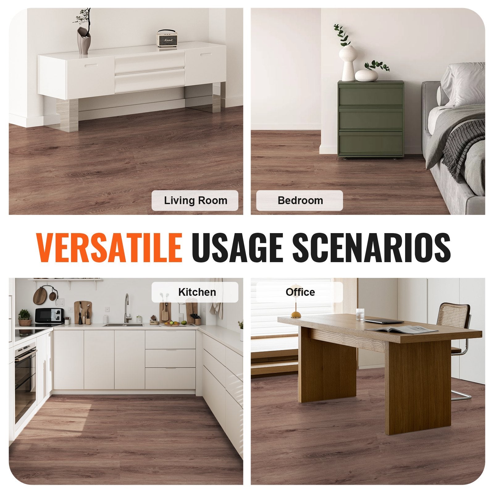 VEVOR Interlocking Vinyl Floor Tiles 10PCS 5.5mm Thick Deep Brown Wood Grain