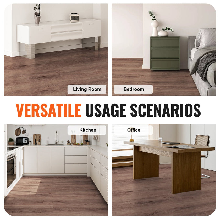 VEVOR Interlocking Vinyl Floor Tiles 10PCS 5.5mm Thick Deep Brown Wood Grain