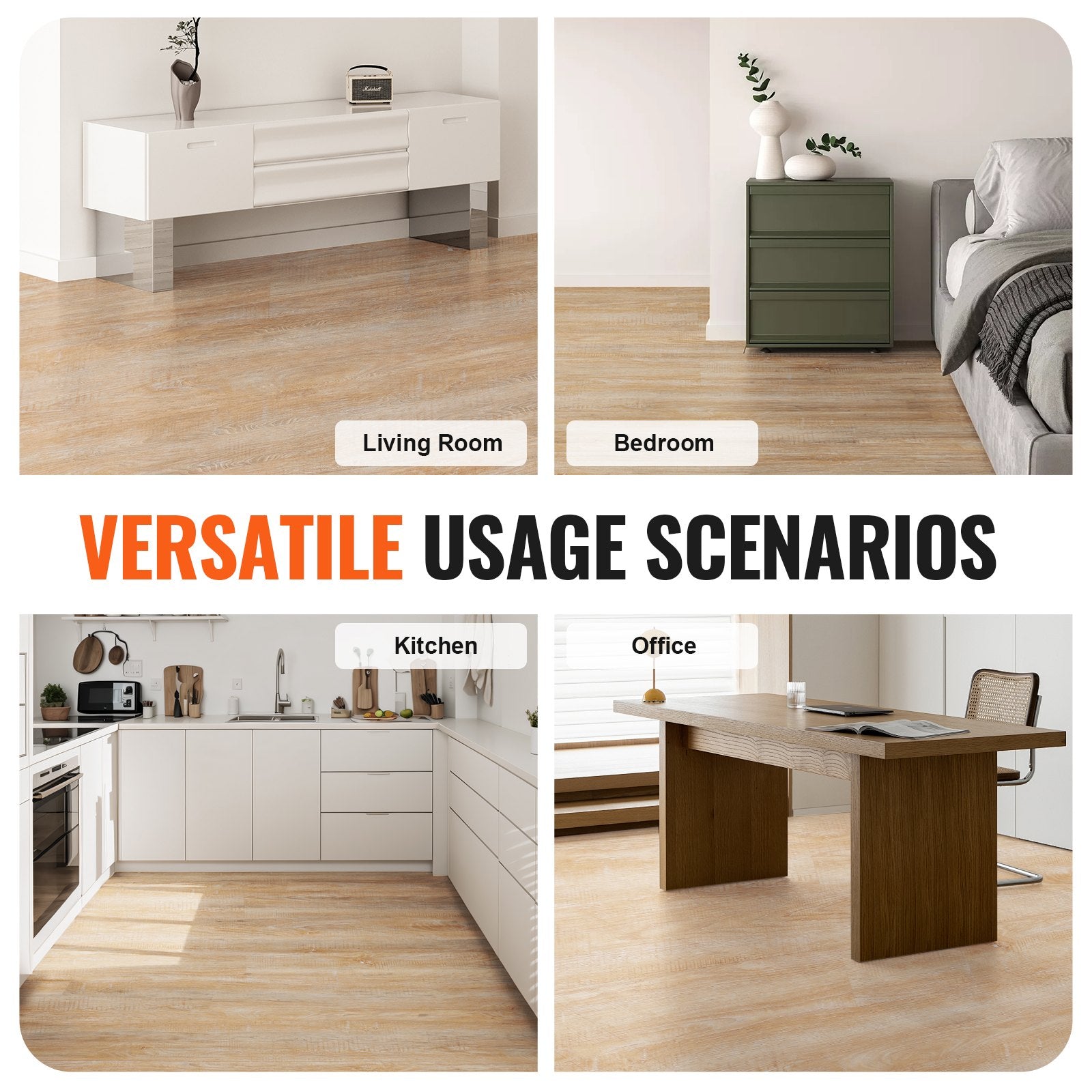 VEVOR Interlocking Vinyl Floor Tiles 48 x 7.3 inch, 10 Tiles 5.5mm Thick Snap Together, Natural Wood Grain DIY Flooring for Kitchen, Dining Room, Bedrooms & Bathrooms, Easy for Home Decor