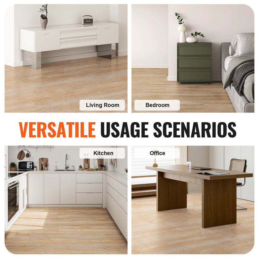 VEVOR Interlocking Vinyl Floor Tiles 48 x 7.3 inch, 10 Tiles 5.5mm Thick Snap Together, Natural Wood Grain DIY Flooring for Kitchen, Dining Room, Bedrooms & Bathrooms, Easy for Home Decor