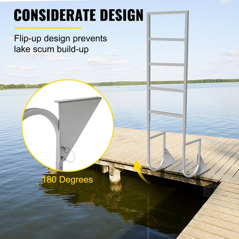VEVOR Dock Ladders Flip Up, Dock Ladder with Rubber Mat, Swim Ladder Aluminum 5 Step, Each Step 21.5\