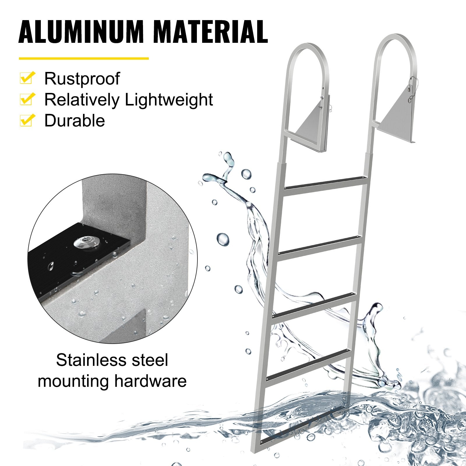 VEVOR Dock Ladders Flip Up, Dock Ladder with Rubber Mat, Swim Ladder Aluminum 5 Step, Each Step 21.5\