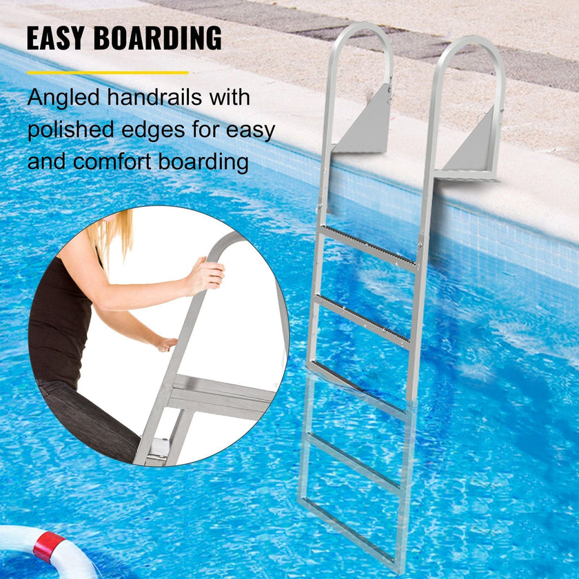 VEVOR Dock Ladders Flip Up, Dock Ladder with Rubber Mat, Swim Ladder Aluminum 5 Step, Each Step 21.5\